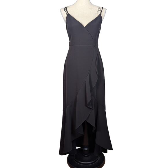 Laundry by Shelli Segal Ruffled High Low Midi Dress Gown Black Size 6 - Picture 2 of 16